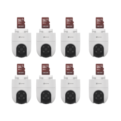 Kit de Camaras WiFi, Incluye 8 Piezas CS-H8C y 8 Piezas HS-TF-E1/32G / Audio de Dos Vías / Detección de Movimiento /  Luz Blanca / Sirena  /  Uso en Exterior con Protección
