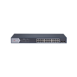Switch Gigabit PoE+ / Administrable / 24 Puertos 1000 Mbps PoE+ / 2 Puertos SFP / Configuración Remota desde Hik-PartnerPro / PoE Extendido 250 Metros / 370 Watts