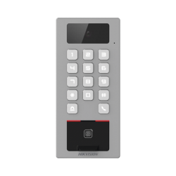 Lector Biometrico con Teclado para Exterior Antivandálico IP65 & IK09 con función de Videoportero Multiapartamento /  Huella, Tarjeta, Código QR, PIN o App HikConnect  / Cámara 2 MP compatible con NVRs / Soporta biom