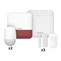 (AX PRO) KIT de Alarma AX PRO / Incluye: 1 Hub con batería de respaldo / 2 Sensores PIR / 3 Contactos Magnéticos mini / 1 Control Remoto / 1 Sirena Inalambrica Exterior color rojo  / WiFi / Compatible con Hik-Connect P2P