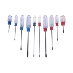 Juego de 10 Desarmadores Mango Plástico (Uso Ligero), Puntas magnética, 5 Puntas Planas (-) y 5 Puntas Phillips. (+)