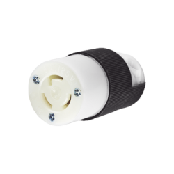 Conector Industrial con Bloqueo de Media Vuelta / 15 A 125 V CA / 2 Polos 3 Hilos / Color Blanco y Negro / Nema L5-15R. 