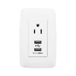 Contacto Sencillo de 15 A/ 127 V CA y 2 Conectores USB de 5 V CD 2A / Color Blanco.