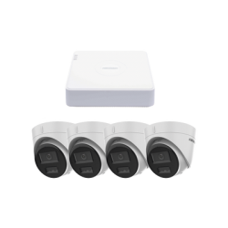 Kit IP 1080p (2 Megapixel) / NVR de 4 Canales con 4 Puertos PoE / 4 Cámaras IP Turret con Micrófono Integrado / ColorVu y ACUSENSE Lite