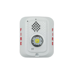 Sirena con Lámpara LED Estroboscópica / a 2 Hilos / Montaje en Pared / 12 o 24 Vcd / Configuración Estroboscópica Seleccionable / Texto en Inglés / Color Blanca 