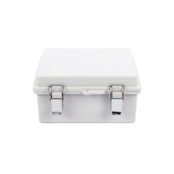 Gabinete de Plástico ABS, Uso en Intemperie IP66 (170 x 220 x 110 mm) Cierre por broche Inoxidable y Permite Cerrado con Candado y Llave (Perno 5mm) No Incluido