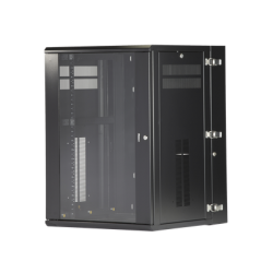 Gabinete PanZone de Montaje en Pared, de 19in, Puerta con Ventana de Seguridad, 18 UR, 635mm de Profundidad, Color Negro