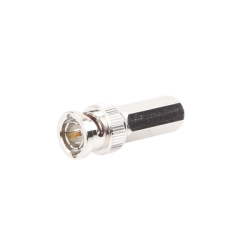 Conector BNC Macho de Ensamble Roscable (Hex.) en Sentido de las Manecillas de Reloj para Cable Coaxial RG-59/U, Níquel/ Oro/ Delrin.