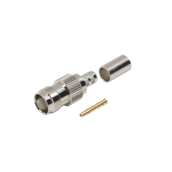 Conector TNC Hembra de Anillo Plegable para Cables RG-8/X, LMR-240, Grupo X, Níquel/ Oro/ Delrin.