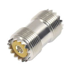 Adaptador Barril en Línea, de Conector UHF Hembra (SO-239) a UHF Hembra (SO-239), Niquel/ Plata/ Dap.