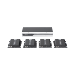 Kit Divisor y Extensor HDMI (Extender Splitter)  / Divide 1 Fuente HDMI a 4 Pantallas / Extiende la señal HDMI hasta 120 m / Resolución 4Kx2K @ 30 Hz / Cat 6/6a / Uso 24/7 / Longitud del cable autoajustable 