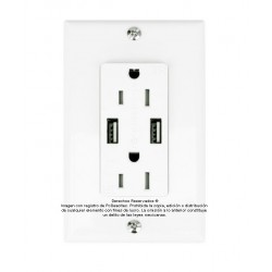 Placa Tapa contacto Eléctrico Doble + 2 x USB de carga 