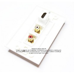 Placa Tapa Decora HDMI 1.4 + 2 RCA estéreo en ABS