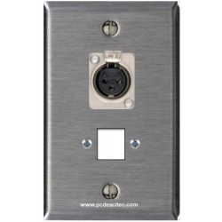 Placa Tapa XLR soldable hembra + Frame Keystone en Acero Inoxidable