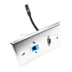 Placa Tapa HDMI pigtail + Jack RJ45 Cat6 ponchable Acero Inoxidable