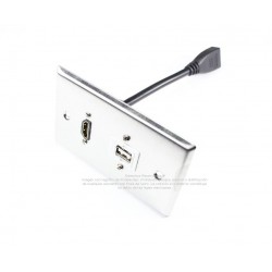 Placa Tapa HDMI pigtail + USB 2.0 en Acero Inoxidable