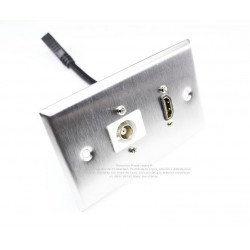 Placa Tapa HDMI pigtail + BNC en Acero Inoxidable