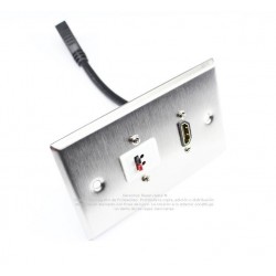 Placa Tapa HDMI pigtail + Terminal de bocinas por Crimpeo en Acero Inoxidable