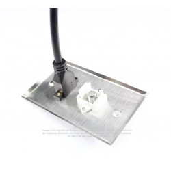 Placa Tapa HDMI pigtail + Coaxial tipo F para antena en Acero Inoxidable