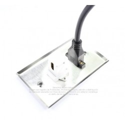 Placa Tapa HDMI pigtail + HDMI Keystone en L 90° en Acero Inoxidable