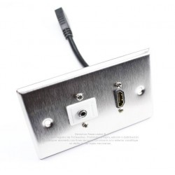 Placa Tapa HDMI pigtail + Audio Jack 3.5 mm en L a 90° Acero Inoxidable