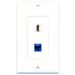 Placa Tapa Decora HDMI 4k keystone + Jack RJ45 Cat6 en ABS