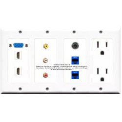 Tablero Placa Tapa VGA + HDMI 1.4 + RCA + Jack RJ45 Cat6 + Jack audio 3.5 mm +Contacto Eléctrico en ABS