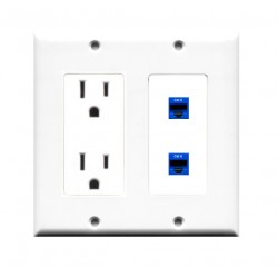 Placa Tapa Contacto Eléctrico Doble + 2 Cat6 Cople ABS