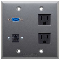 Placa Tapa VGA + Jack RJ45 Cat5e + 2 Contactos Eléctricos en Aluminio