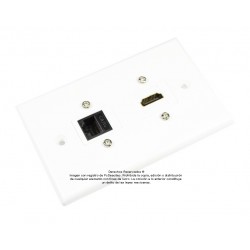 Placa Tapa HDMI + cople Jack RJ45 Cat5e en ABS