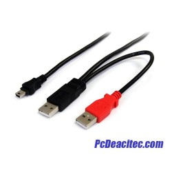 Cable USB 2.0 mini B en Y x 2 USB 2.0 A para carga de 0.9 m