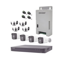 Kit Audio Bidireccional TurboHD 4K-3K / DVR 4 Canales 4K / 4 Cámaras Bala (Exterior) con Bocina y Microfóno Integrado 3K / 1 Fuentes de Poder / Accesorios