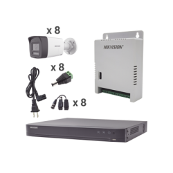 Kit Audio Bidireccional TurboHD 4K-3K / DVR 8 Canales 4K / 8 Cámaras Bala (Exterior) con Bocina y Microfóno Integrado 3K / 1 Fuentes de Poder / Accesorios
