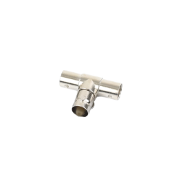 Adaptador en T para 75 Ohm de triple conectores BNC Hembras, Níquel/ Oro/ Teflón.