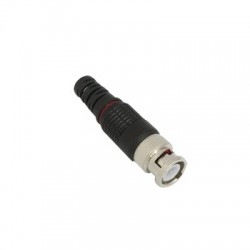 Conector BNC macho en 75 Ohm con Base de Alivio Plástica Negra para Cable Coaxial RG-59/ Níquel/ Oro / Teflón.
