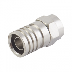 Conector F Macho, Plegable de Doble Blindaje para cable RG-6, Cuerpo de Bronce Niquelado.