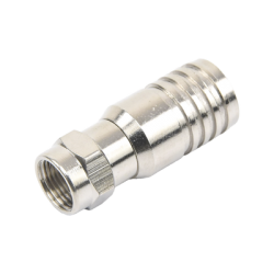 Conector F Macho en 75 Ohm, Plegable para Instalar en Cables Coaxiales RG-11, Cuerpo de Bronce-Niquelado/ Teflón.