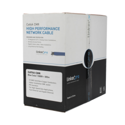 Bobina de cable U/UTP Cat6A de 305 mts, Color Azul, CMR, soporta 10G-BaseT para transmisión de frecuencias de hasta 500MHz, UL