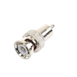 Adaptador en línea para 75 Ohm, de conector BNC macho a RCA macho en aplicaciones de Audio-Video para cámaras, monitores y DVR´s.