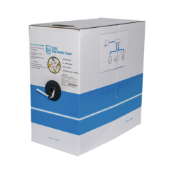 Bobina de cable de 305 m, Cat5e, para intemperie, sin blindar, color blanco, UL, para aplicaciones en CCTV, redes de datos, Requiere tubería para su correcta instalación en ambientes exteriores.