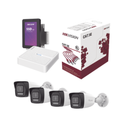 Kit IP 4 Megapixel / NVR de 4 Canales / 4 Cámaras IP Dual light y Microfono Integrado / Bobina de Cable de 100 mts / Disco Duro 1 TB