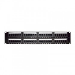 Panel de parcheo de impacto (110) UTP de 48 puertos Cat5e 19in, 2U con barra para organizar cable
