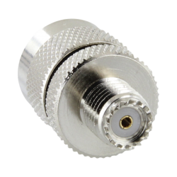 Adaptador en Línea de Conector Mini UHF Hembra a UHF Macho (PL-259), Níquel/ Oro/ Teflón.