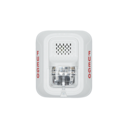 Sirena con Lámpara Estroboscópica a 2 Hilos, Montaje en Pared, Color Blanco, Configuración Estroboscópica Seleccionable y Texto en Español, Nuevo Diseño Moderno y Elegante y Menor Consumo de Corriente