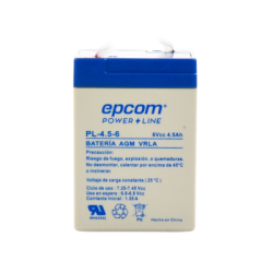 Batería 6 Vcc / 4.5 Ah / UL / Tecnología AGM-VRLA / Para uso en equipo electrónico Alarmas de intrusión / Incendio/ Control de acceso / Video Vigilancia / Terminales F1.