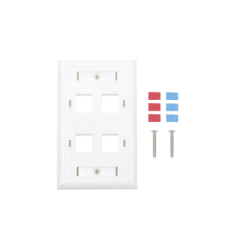 Placa de pared de 4 puertos, Keystone, con espacio para etiqueta, Color blanco