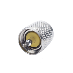 Conector UHF Macho (PL-259) de Anillo Plegable para Cable Coaxial RG-8/X, 9258, LMR-240,  Níquel/ Plata/ Baquelita.