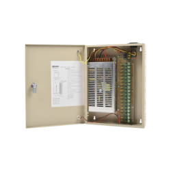 Fuente de alimentación para 12 Vcc, 20 A, 18 salidas; Voltaje de entrada : 100-240 Vca, con capacidad de respaldo, requiere batería