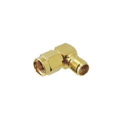 Adaptador en Ángulo Recto, de Conector SMA Macho a SMA Hembra Inverso, Oro/ Oro/ Teflón.