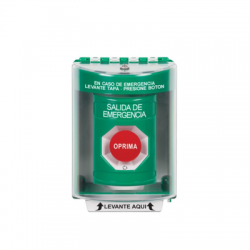 Botón de Salida de Emergencia, Cubierta de Policarbonato Súper Resistente de Superficie con Espaciador, Activación de Acción Mantenida, Con Bocina de Advertencia